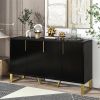 Modern sideboard with Four Doors, Metal handles & Legs and Adjustable Shelves Kitchen Cabinet (Black)