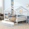 Full Size Wooden House Bed with Drawers, White