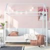 House Bed Frame Twin Size , Kids Bed Frame Metal Platform Bed Floor Bed for Kids Boys Girls No Box Spring Needed White