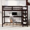 Twin Size Loft Bed with Storage Shelves and Under-bed Desk, Espresso