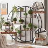 Round 5-Tier Metal Plant Stand bookcase storage rack, Indoor Living Room Terrace Garden Balcony Display Stand. Rustic Brown, 67'' W x 11.8'' D x 67''