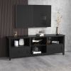 70.08 Inch Length Black TV Stand for Living Room and Bedroom, with 2 Drawers and 4 High-Capacity Storage Compartment.