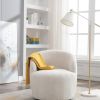 Teddy Fabric Swivel Armchair Barrel Chair With Black Powder Coating Metal Ring,Ivory White