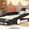 Twin Size Race Car-Shaped Platform Bed with Wheels, Black