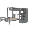 Twin over Full Loft Bed with Staircase,Gray