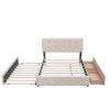 Upholstered Platform Bed with 2 Drawers and 1 Twin XL Trundle, Linen Fabric, Queen Size - Dark Beige