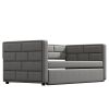 Twin Size Daybed with Trundle, Upholstered Daybed with Padded Back, Gray