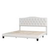 Upholstered Platform Bed with Saddle Curved Headboard and Diamond Tufted Details, King, Beige