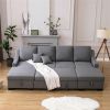 Upholstery Sleeper Sectional Sofa with Double Storage Spaces, 2 Tossing Cushions, Grey