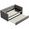 Twin Size Daybed with Trundle, Upholstered Daybed with Padded Back, Gray