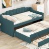 Twin Size Upholstered Daybed with Trundle and Three Drawers,Green