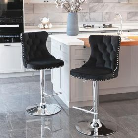 Furniture,Swivel Velvet Barstools Adjusatble Seat Height from 25-33 Inch, Modern Upholstered Chrome base Bar Stools with Backs Comfortable Tufted for (Color: as picture)